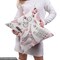 Ambesonne Paris Fabric by The Yard, Valentines Day Theme with Eiffel Kissing Couple Hot Air Balloon Wedding Concept, Decorative Fabric for Upholstery and Home Accents, 2 Yards, Pink Rose
